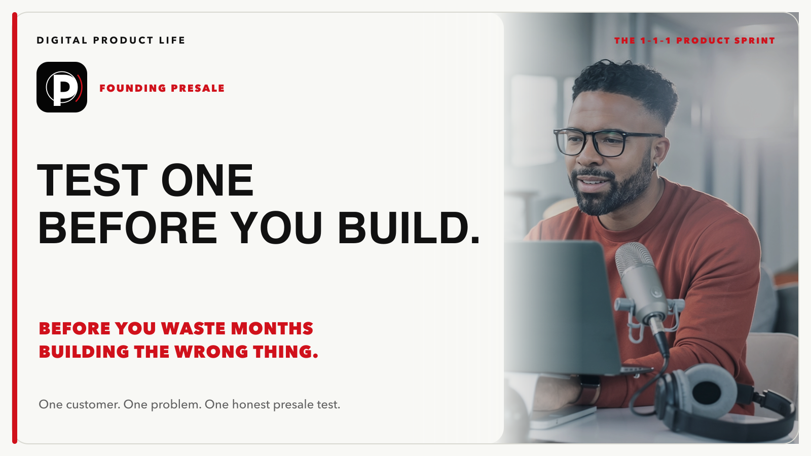 Maxwell at a computer with the message Test one before you build.