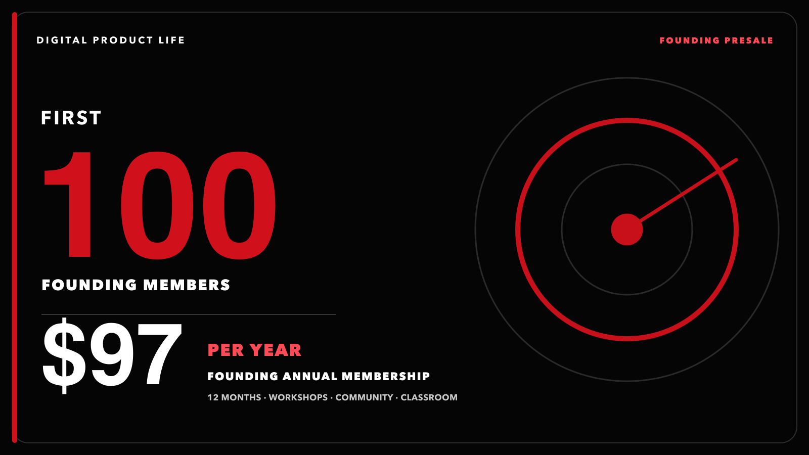 Founding annual membership for the first 100 members at $97 per year.